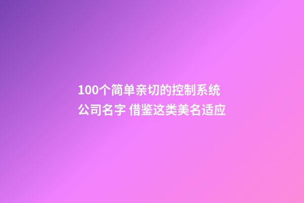 100个简单亲切的控制系统公司名字 借鉴这类美名适应